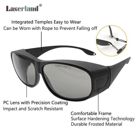 Top Shelf CO2 Laser Safety Glasses Built Road Ready For The Shop Floor Shielding Peepers At 10600 NM With OD4 Coverage And CE Approval showing integrated temples and PC lens.