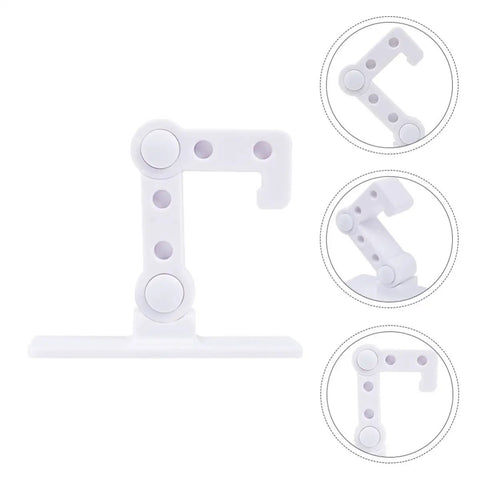 White Plastic Cabinet And Cupboard Door Lock With Reliable Latch, easy to use kid proof safety lock with hinge details shown
