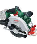 Hardcore Cordless Circular Saw With 18 Volt Battery And Precision Parallel Guide For Wood Cutting Up To 48 Millimeters side view with blade.