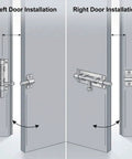 Heavy Duty Six Point Three Inch Stainless Steel Sliding Gate Bolt Lock With Padlock Ready installation guide for left and right door.