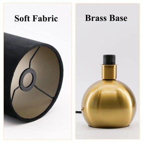 Black fabric shade and brass base of Small Bedside Lamp With Brass Base And Black Fabric Shade, Mini Table Lamp For Bedroom And Living Room
