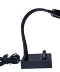 USB Dual Gooseneck Microscope Light For Precision Soldering And PCB Repair Pro Grade Flexible 360 Degree Arms With Dimmable Brightness For Clear Lab Inspections And Accurate Optical Testing. Black USB lamp with one flexible gooseneck, base, and power cord.