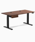 Heavy Duty Solid Hardwood Standing Desk With Seamless Under Desk Drawer And Effortless Adjustable Height Mechanism Featuring Real Walnut Surface And Matte Black Frame For A Sick Fresh Workstation Upgrade, side view.