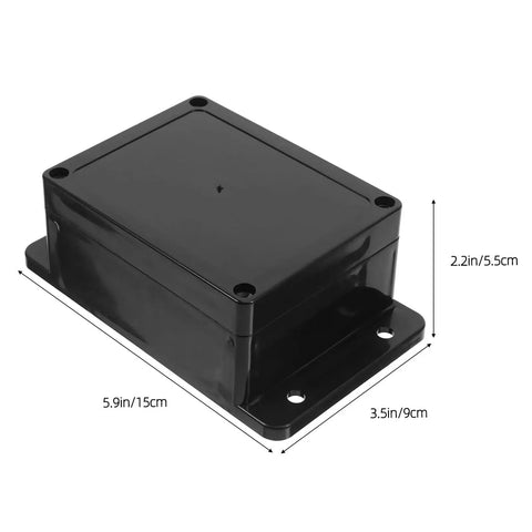 Waterproof Electrical Junction Box Enclosure 115x90x55mm with mounting ear, black plastic, shown with size dimensions for power wiring.