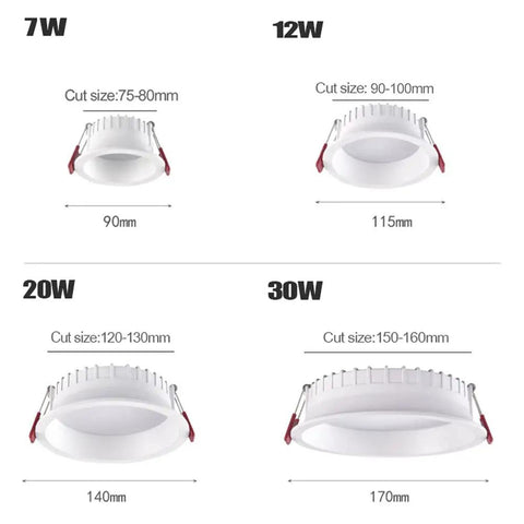 iumLeap 12 Pack Recessed LED Downlight - 3/4/5/6 Inch Anti-Glare Spotlights with Baffle Trim - 20w-White Light size specifications
