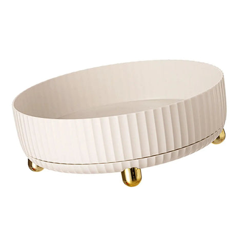 360 Degree Rotating Storage Turntable For Kitchen Cabinets And Dressing Table Space Saving Lazy Susan Organizer Cream White with gold feet
