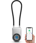 Fingerprint Cable Lock With Biometric Unlock 3.6 Inch Shackle Keyless Bluetooth Smart Padlock showing app control feature