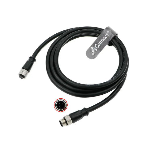 Rugged M12 A Code Three Pin Male To Female Cable Fifteen Meter High Flex Sensor Actuator Wire for PLC and IO Systems with IP67 connectors.