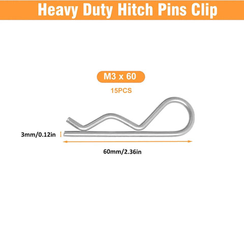 Heavy Duty Cotter Pins Set 15 Pcs M3x60mm R Clips And Hair Pins For Trailer Hitches Trucks Tractors Carts Mowers