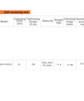Self Centering Vise technical specifications table, details on clamping force, torque, material, weight, and accuracy for 125 mm precision machining.
