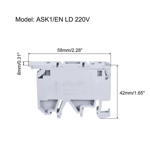 Easy Fit DIN Rail Mount Fuse Holder Terminal Blocks Grey Pack Of 5 ASK1 EN LD 220V with dimensions shown