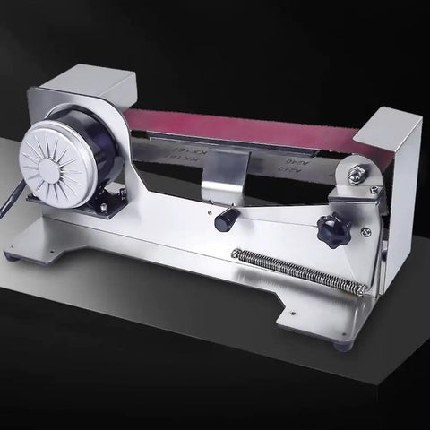Knockout 600W Electric Knife Sharpener With Water Cooled Belt Sander And Variable Speed Wet Dry Grinder Featuring Polishing Wheel, silver chassis