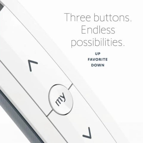 Close-up of Situo Pure II RTS Single Channel Remote Control with up, down, and 'my' buttons for motorized shade or gate.
