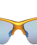 Oversized Men's Sport Sunglasses For Running And Outdoor Adventures With UV400 Protective Lenses, gold-blue mirror finish front view