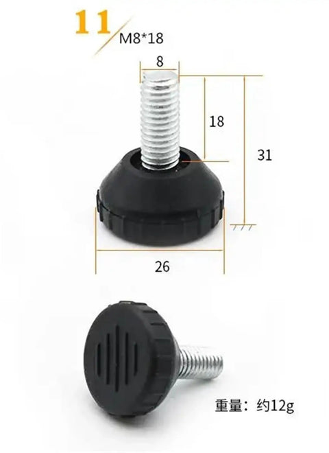 No Slip Adjustable Bolt Chair Feet Set 20 Pieces Pro Grade Leveling Floor Protectors dimensions diagram