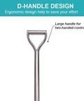 31.5 Inch Short Garden Shovel For Yard Digging With Round Point Blade And D Handle, All Stainless Steel Construction D-handle closeup.