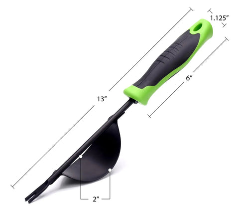 Heavy Duty Weeding Tool With Lever Design Weed Puller Deep Digging Two Pronged V Shaped Fork with ergonomic no slip grip handle.