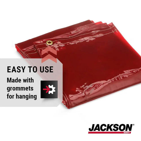 Transparent Welding Curtain Screen With UV And Blue Light Protection Multiple Colors And Sizes, folded red with grommets