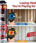 Top Shelf Spray Foam Insulation Kit With Heavy Duty Expanding Sealant To Plug Drafts Fast And Slash Energy Bills great for sealing gaps, showing before and after temperature results.
