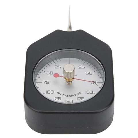 Pocket Size Dial Tension Meter Gauge For Measuring Force With Dual Needle Readout Portable Pull Tester And Compact 150 Gram Capacity Backpack Friendly Tension Gauge, black housing