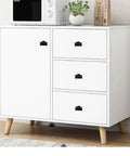 White cabinet with Industrial Water Pipe Cabinet Knobs Pulls Set 4 Pieces Iron Retro Industrial Style installed, vintage style.