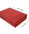 Premium Red Coffee Knock Box For Espresso Grounds With Cushioned Rubber Rod And Antislip Base To Keep Your Bar Setup Slick And Mess Free While You Drop Those Daily Puck Shots Cleanly Every Time, showing dimensions and red finish.