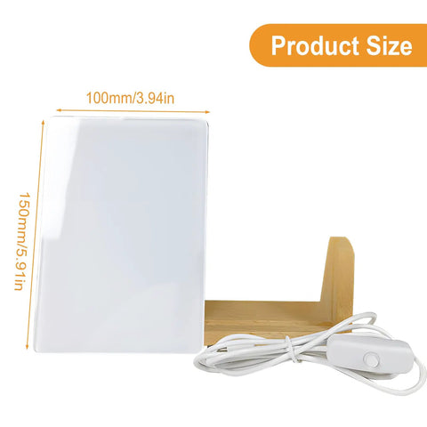 Product size details for Two Pack Sublimation Night Lights Blank Wood LED Acrylic Photo Frames 4x6 Inch With Warm Light Heat Press Ready