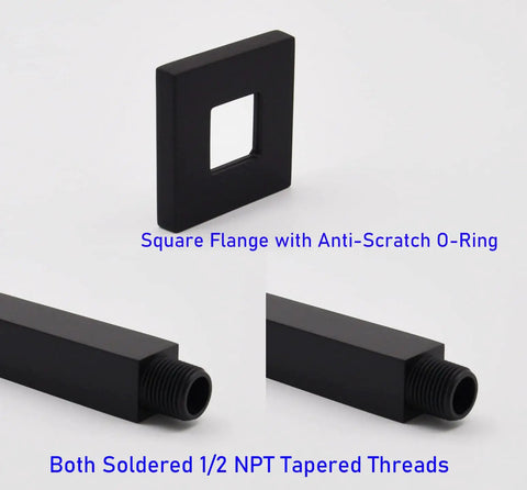 Square Shower Arm With Anti Scratch O Ring Flange 3 Inch Solid Brass Ceiling Mount Straight Rainfall Shower Arm Extension Matte Black Built To Last And Easy To Install.