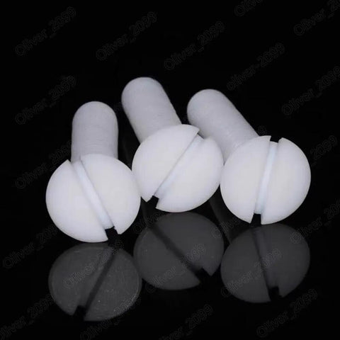 Pro Grade PTFE Plastic Countersunk Flat Head Slotted Screws M3 M4 M5 M6 M8 M10 three white slotted screws on a black background.