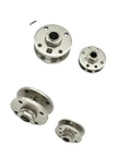 Four circular disk damper hinges with adjustable torque and 360° rotation, metal finish