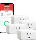 Smart Plug Mini 15A With Energy Monitor, WiFi 2.4GHz and Bluetooth, Outlet Works With Alexa and Google Home, Remote App Control and Timers, 4 Pack shown with energy monitor app display