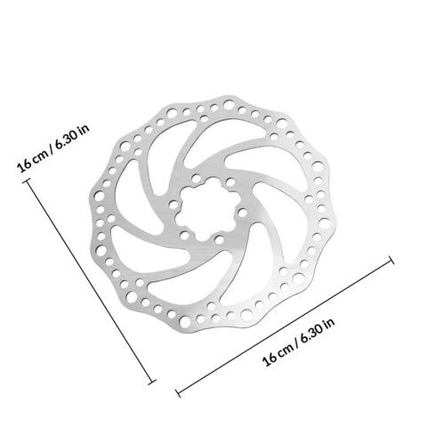Mechanical Bike Disc Brake Kit Front And Rear Upgrade With 160mm Rotors, Forged Aluminum Calipers, Squeak Free Pads, Cable Housing Included, Black Finish, Easy Install For Safer, Smoother Rides - 160mm disc rotor, silver finish, 6.30 inches in diameter.