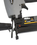 Straight Shooting Pneumatic 3 In 1 Nailer And Stapler Combining 16 Gauge Finish Nails With 18 Gauge Brad Staples For Cabinet Install Furniture Fix Crown Molding And Craft Tasks You Dig close-up view of tool controls and gauge.