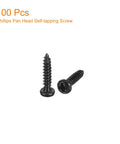 One Hundred Pack Of Two Gauge By Three Eighths Inch Phillips Pan Head Self Tapping Screws Rock Solid And Ready To Roll Rust Resistant 304 Stainless Steel Fasteners For Quick Wood Repairs with two black self-tapping screws.
