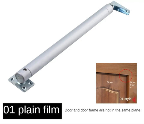 Spring Door Closer With Aluminum Alloy Body, Smooth Soft Close, Adjustable 90 Degree Stop, Heavy Duty Up To 80kg, shown against wooden door
