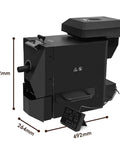 Pro Level Automatic Coffee Roaster Machine That Helps You Nail Fresh Beans Daily With Game Changing Nine Custom Baking Curves And Rock Solid Roller Heating For Top Shelf Cup Quality Anytime, side view with dimensions.