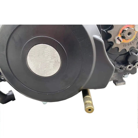 Close-up of automatic transmission on 125cc 4-Stroke ATV Go Kart Engine With Automatic Transmission And Reverse Electric Start Plug And Play