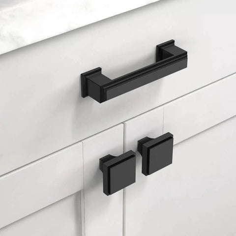 10 Pack 3 Inch Matte Black Kitchen Cabinet Pulls Durable Metal Cabinet Hardware For Cupboards And Drawers Rust Proof Anti Corrosion Non Toxic Easy To Clean And Install on white cabinet drawers
