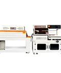 Automatic L Bar Sealer And Compact Heat Tunnel Shrink Wrapping System That Slaps Tamper Proof Film Over Paper Cartons And Pet Bottles Pure Smooth No Sweat Ever, showing sealing bar and heat tunnel.