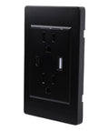 Heavy Duty 3 Prong Wall Outlet With Quick Charge Usb Ports Built Like A Tank Polycarbonate Faceplate, black finish, dual plug and USB.