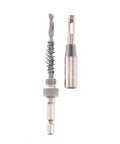 HSS self-centering hinge tapper drill bit with 1/4-inch quick-change hex shank and center punch, two metal components