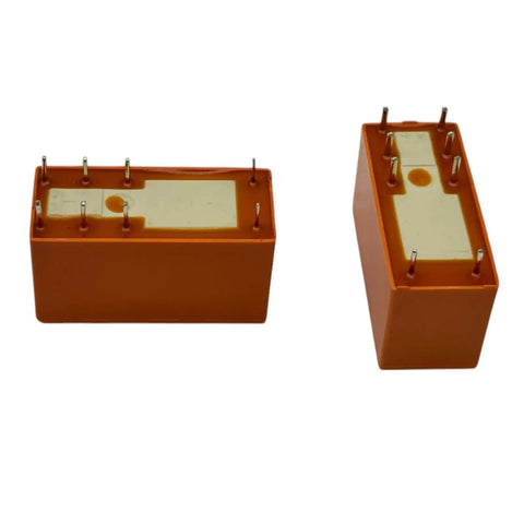 12V DC DPDT Power Relay 8A 8-Pin PCB Relay With Dual Form C Contacts, side view, showing pins and compact design, 2 pack