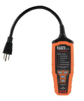 Pro Grade AFCI and GFCI Outlet Tester for North American Receptacles, handheld device with attached plug, orange and black design.