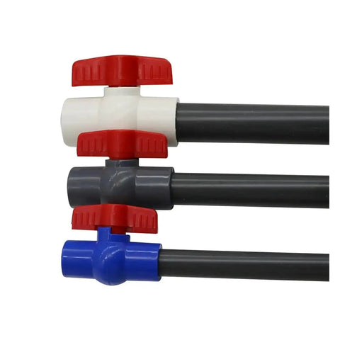 Super Durable PVC Ball Valve Featuring Precision Leak Proof Sealing And A Smooth Turning Handle Perfect For Water Line Repairs with red and blue handles