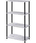 Dope Industrial Style 4 Shelf Bookshelf With Antique White Shelves And Black Powder Coated Metal Frame, side view
