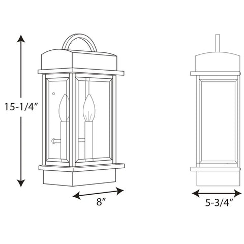 Two Light Outdoor Wall Lantern In Black Finish, Santee Style, Measures 15.25 Inches High By 8 Inches Wide By 8 Inches Deep