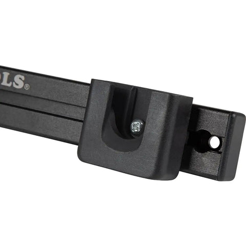 Close-up of Click Lock system component for Tradesman Pro Modular Drill Pouch With Belt Clip, showing a sturdy holder on a metal rail.