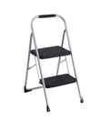 Two Step Big Step Stool Made Of Steel with slip-resistant black steps and non marring feet for cabinets and light cleaning tasks.