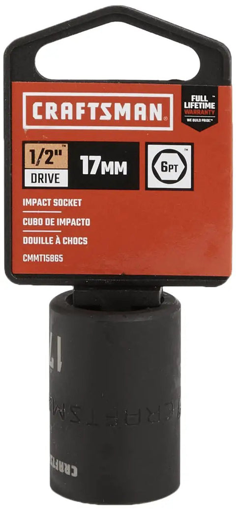 Shallow Impact Socket 17mm Metric Half Inch Drive Six Point Black Oxide Finish For Corrosion Resistance