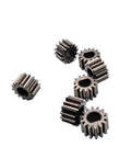Beefy Helical Gear Set 10 Pieces 1M 14T D-Hole 8mm Metal Motor Gear laying together on a white background